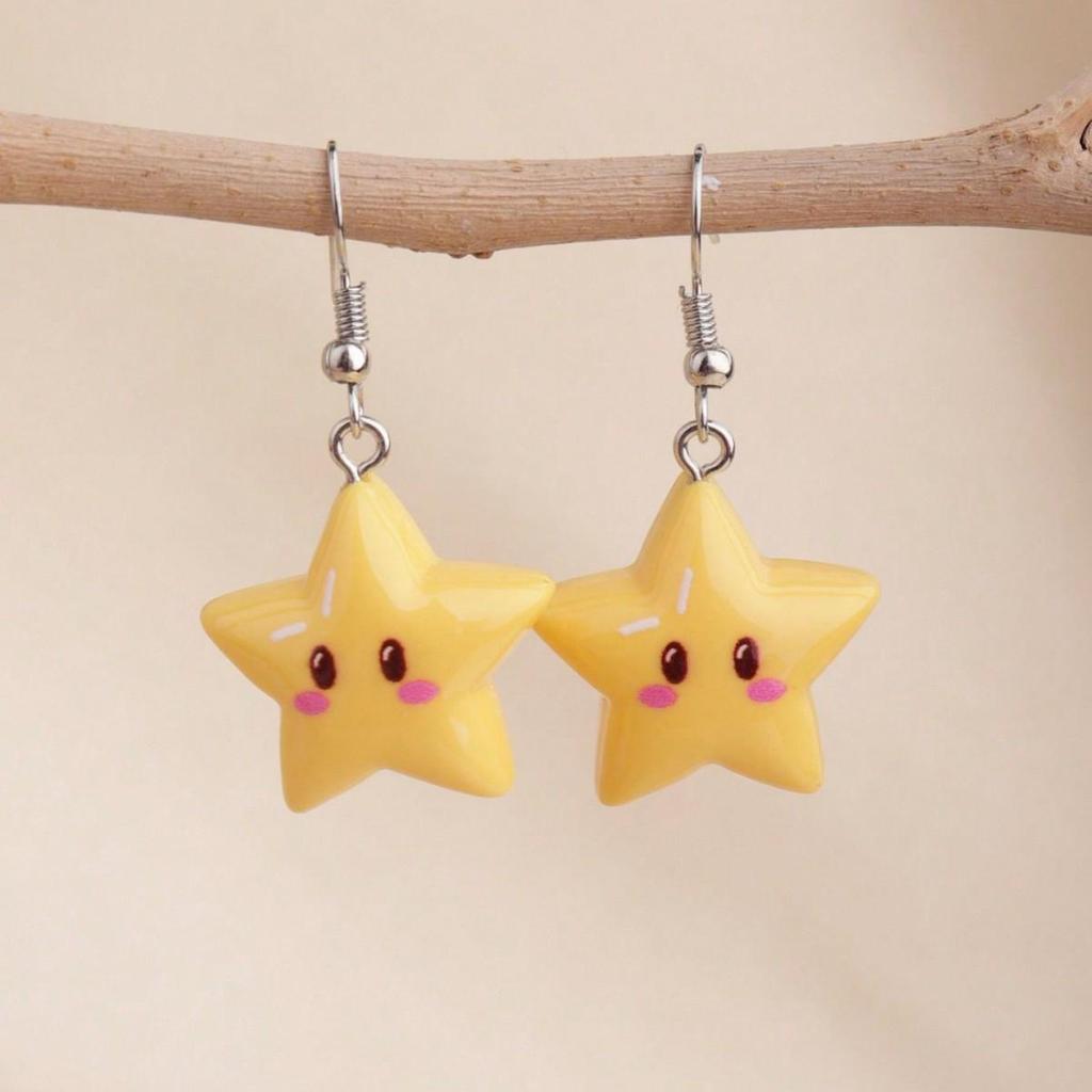Cute Mario Star Cartoon Stud Earrings - Fun Jewelry 