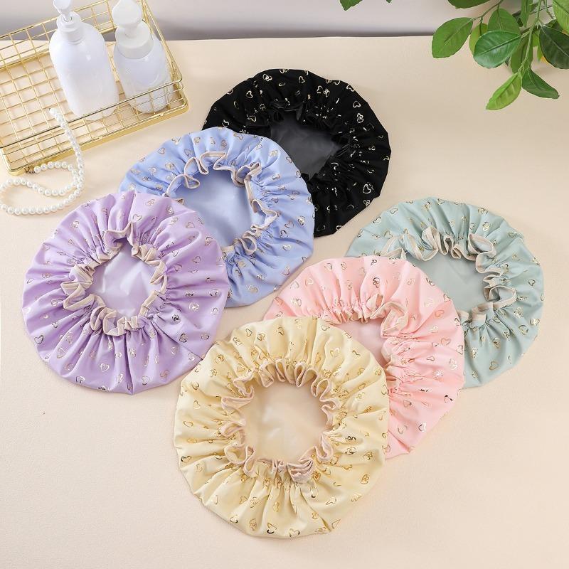 Double-layer Shower Cap  Waterproof Hair Cap  Gold-embossed Printed Polyester-cotton PEVA Shower Cap  Women's Bathing and Bathing Style