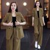 Plus Size Women's Two-Piece Suit: Wide-Leg Trousers & Blazer – Korean Style Loose Casual Set for Spring & Autumn.