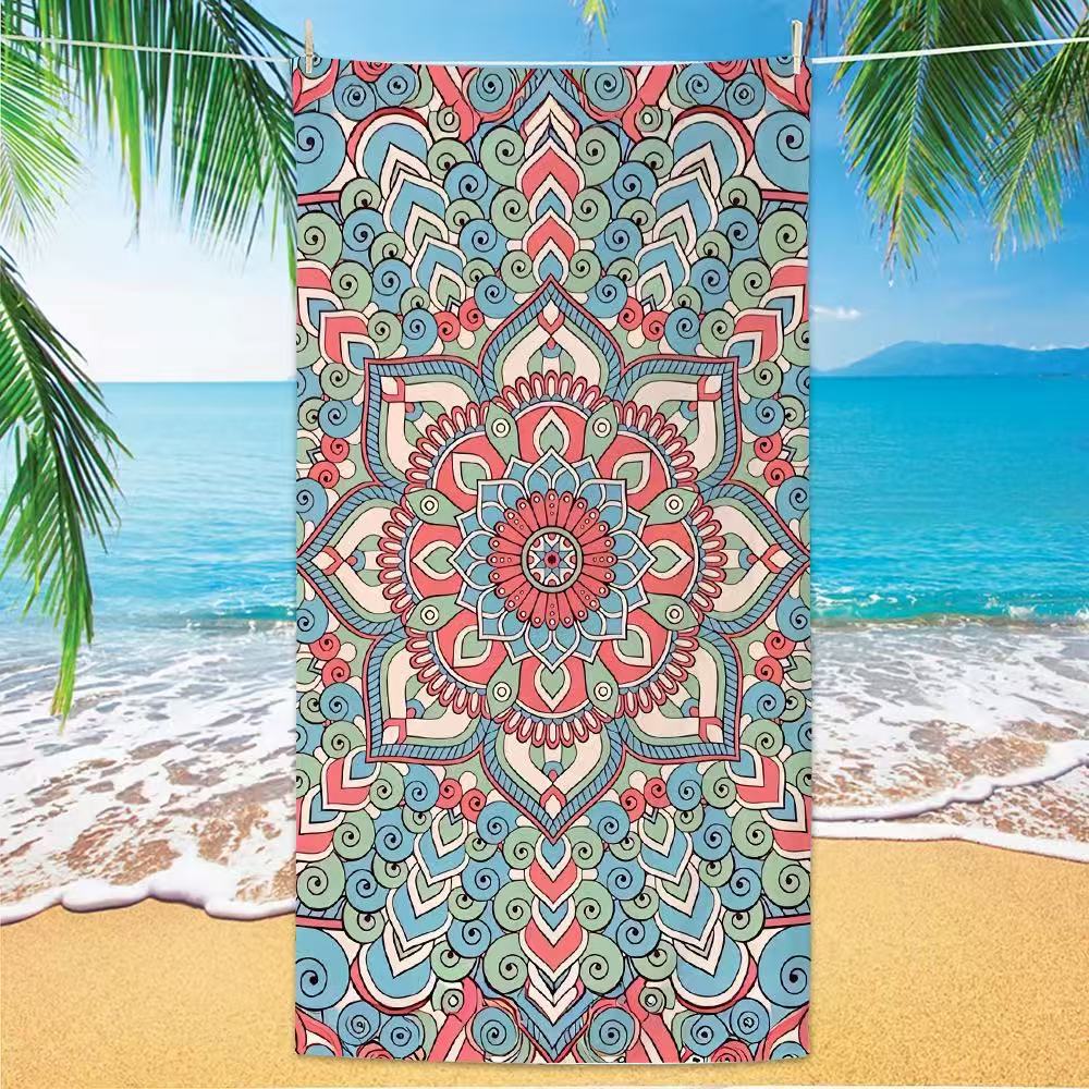 Pastel Floral Mandala Beach Towel, Soft Bohemian Print Quick Dry Towel for Yoga Beach