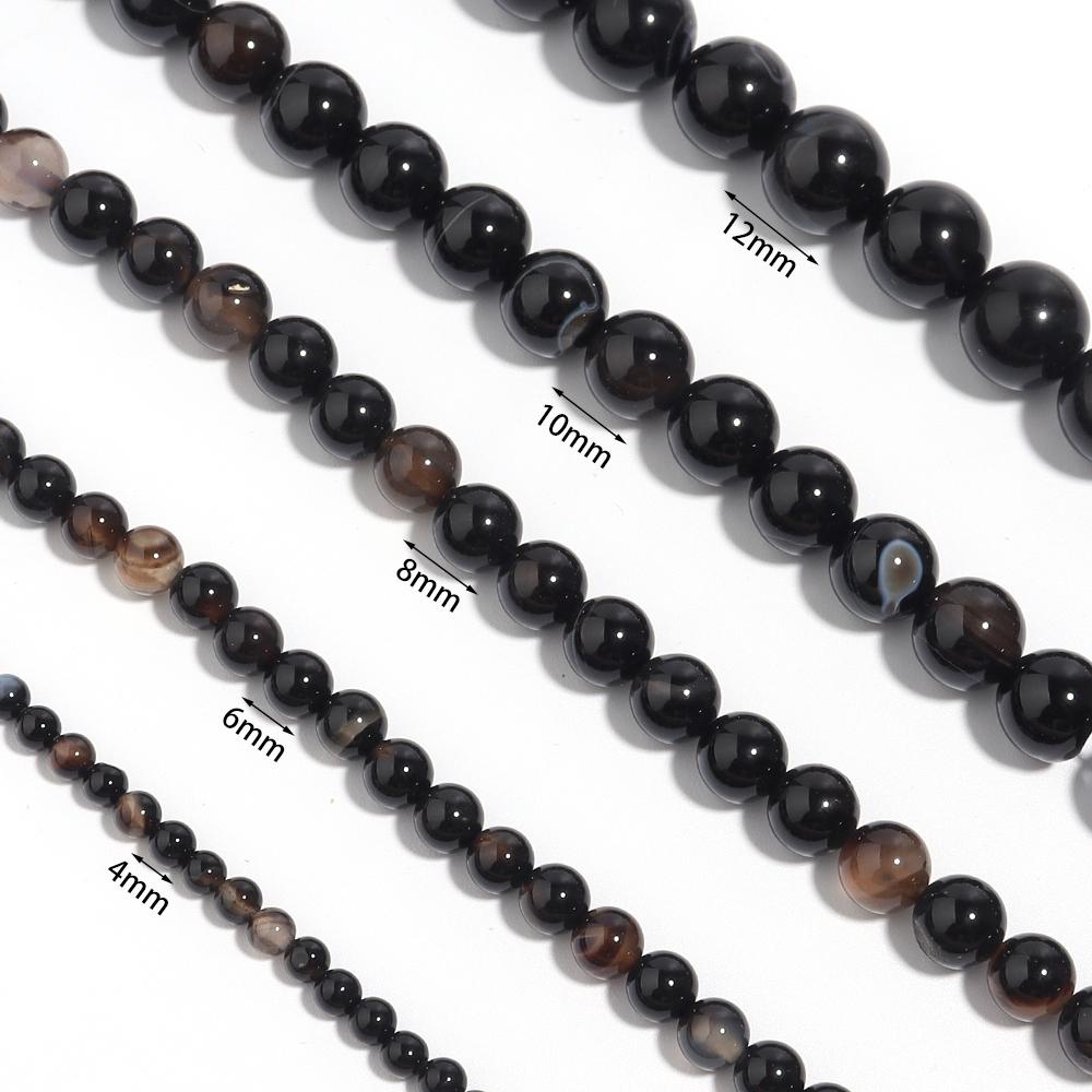 4/6/8/10/12mm Natural Black Agate Stone Beads Round Loose Spacer Beads For Jewelry Making DIY Bracelets Necklace Accessories