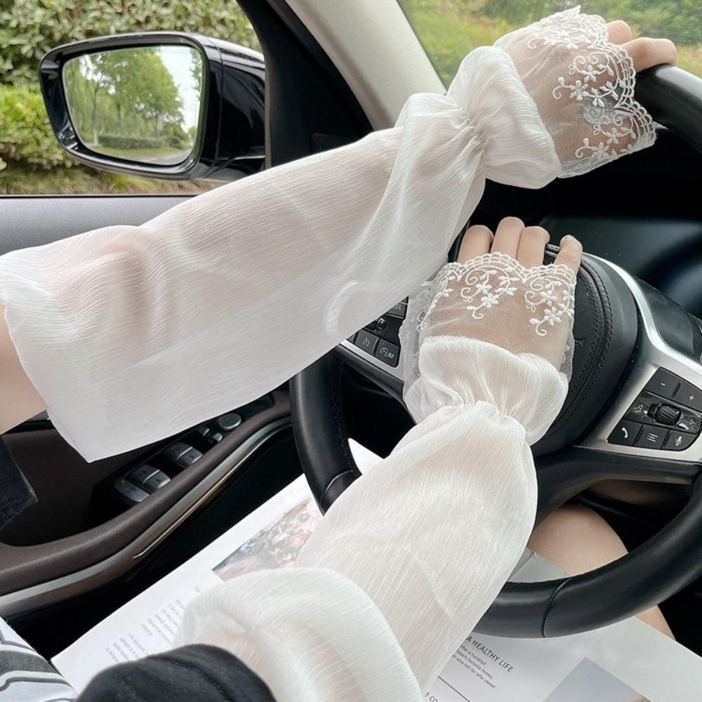 Anti-UV Driving Gloves Breathable Floral Lace Gloves Fashion Sun Sleeves