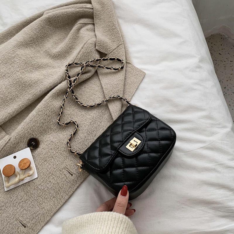 Rombkedja liten väska dam ny high-end textur axel budväska populär liten fyrkantig väska