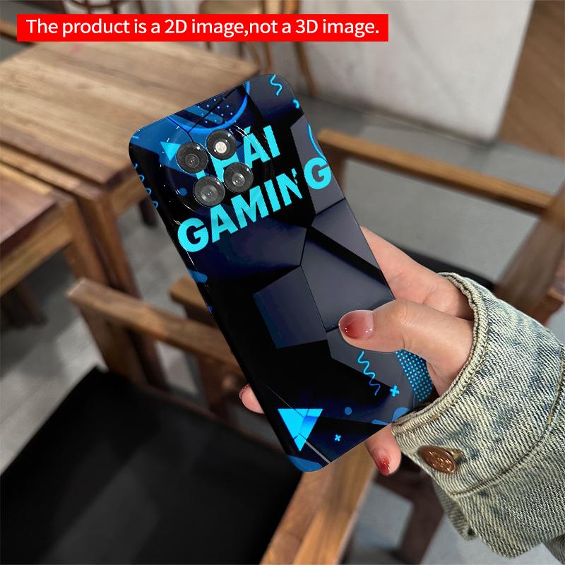 2DFlat Xiaomi Redmi phone caseBlue Neon Gaming Geometry Phone Casesuitable for Redmi Note 11 12 13 14 A3 K80 15 17 Ultra