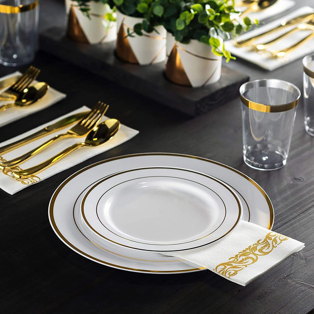 50 stücke Kunststoff Abendessen Teller Silber und Gold Rand 25 stücke 6 Zoll Abendessen Teller und 25 stücke