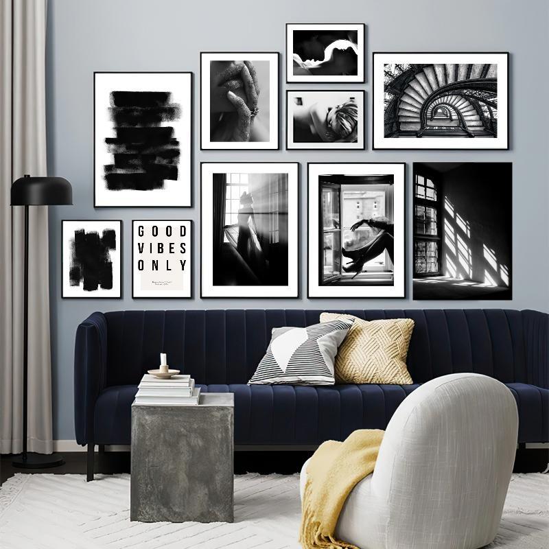 Black and White Wall Art Poster Landscape Architecture Figure Canvas Painting Nordic Living Room Home Decoration Picture Print