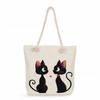 Black cat print thick rope single-shoulder beach bag 7364