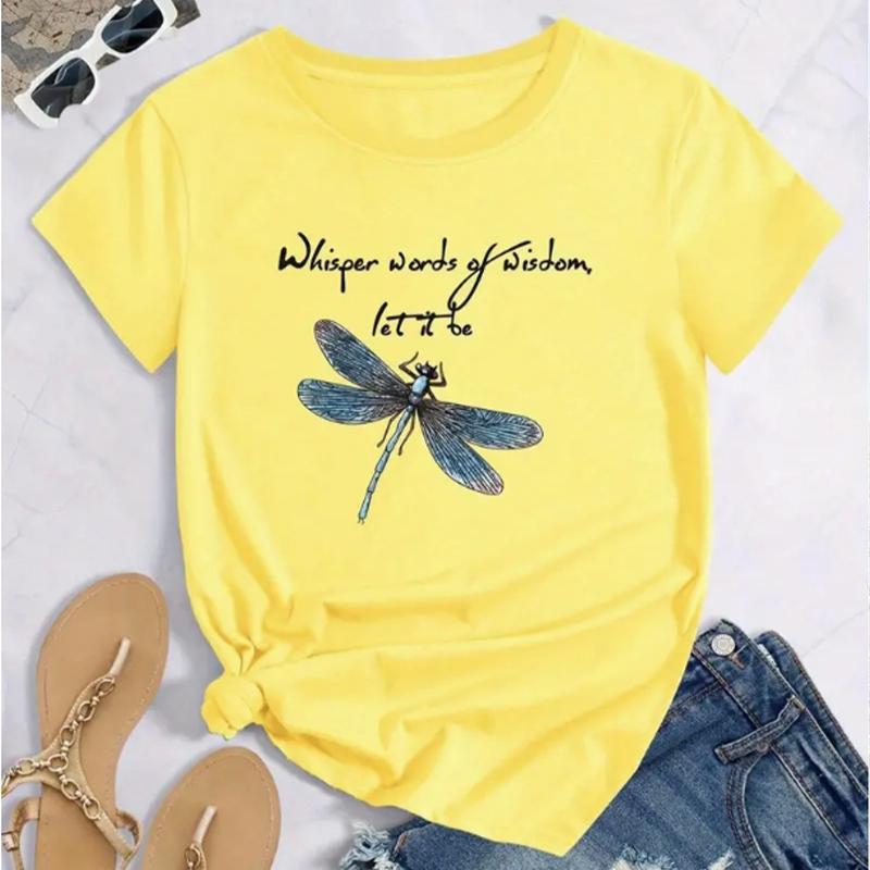 

Модная женская футболка с милым графическим принтом стрекозы, забавная повседневная футболка с круглым вырезом и короткими рукавами, летняя женская футболка 8XL жёлтый