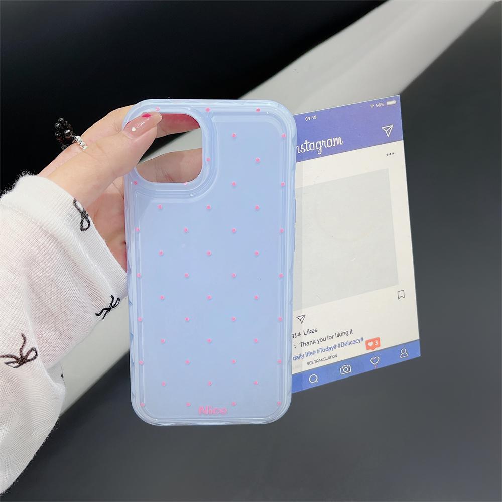 Korean Cute Polka Dot Macron Color Phone Case For iPhone 15 14 13 12 Pro Max 11 Stylish Aesthetic Shockproof Soft Back Cover