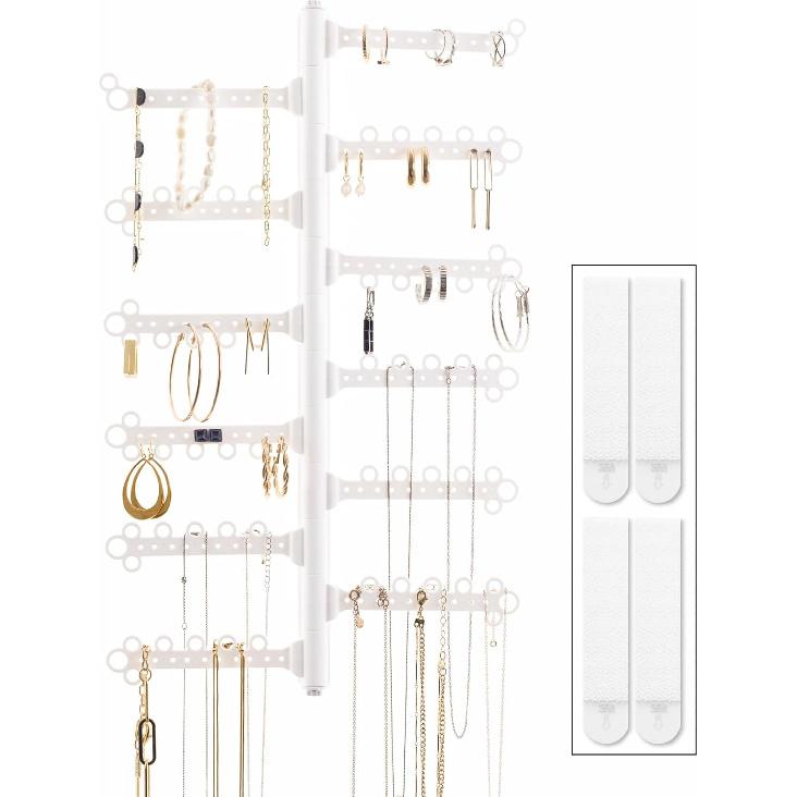 6-Tier 6" Wall Jewelry Organizer, Command Strips included for Easy Hanging, 120 Hole Earring Organizer, Necklace Organizer, Bracelet Holder, Ring