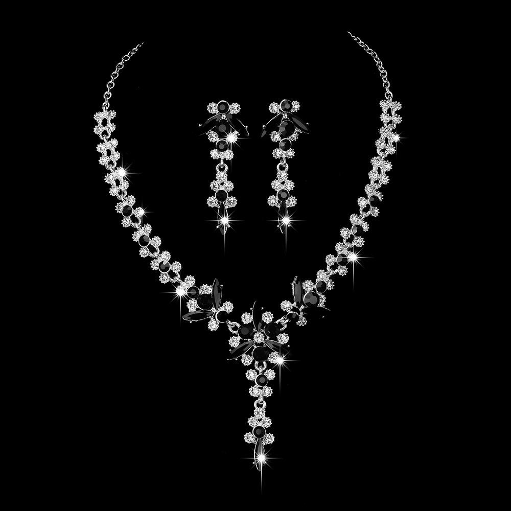 Wedding Jewelry European American Temperament Multicolor Crystal Bride Necklace Earrings Set