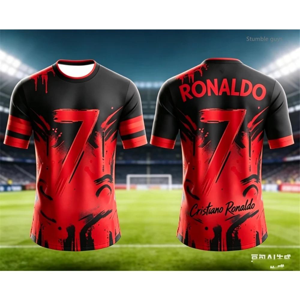 Huiteng14 Zomer Mannen Retro Kinderen Jongens Ronaldo Voetbal Kunst Gedrukt T-shirt met Korte Mouwen Casual Sportshirt Tee Streetwear 130