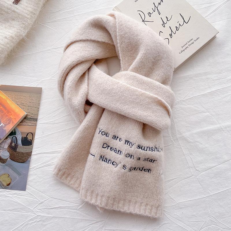Winter new letter wool knitted small scarf women's warm versatile thickened neck protection scarf