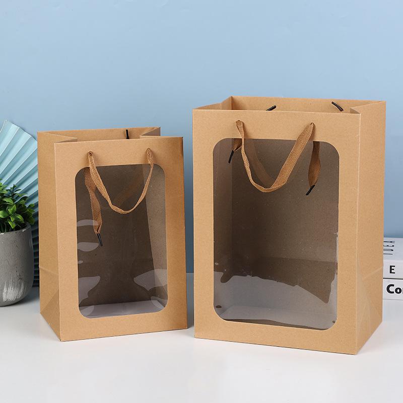 

High-End Transparent Paper Gift Bag with Window - Valentine s Day Packaging Tote