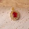 Luxury Electroplated Carved Pendant with Red Diamonds - Women's Collarbone Chain Accessory