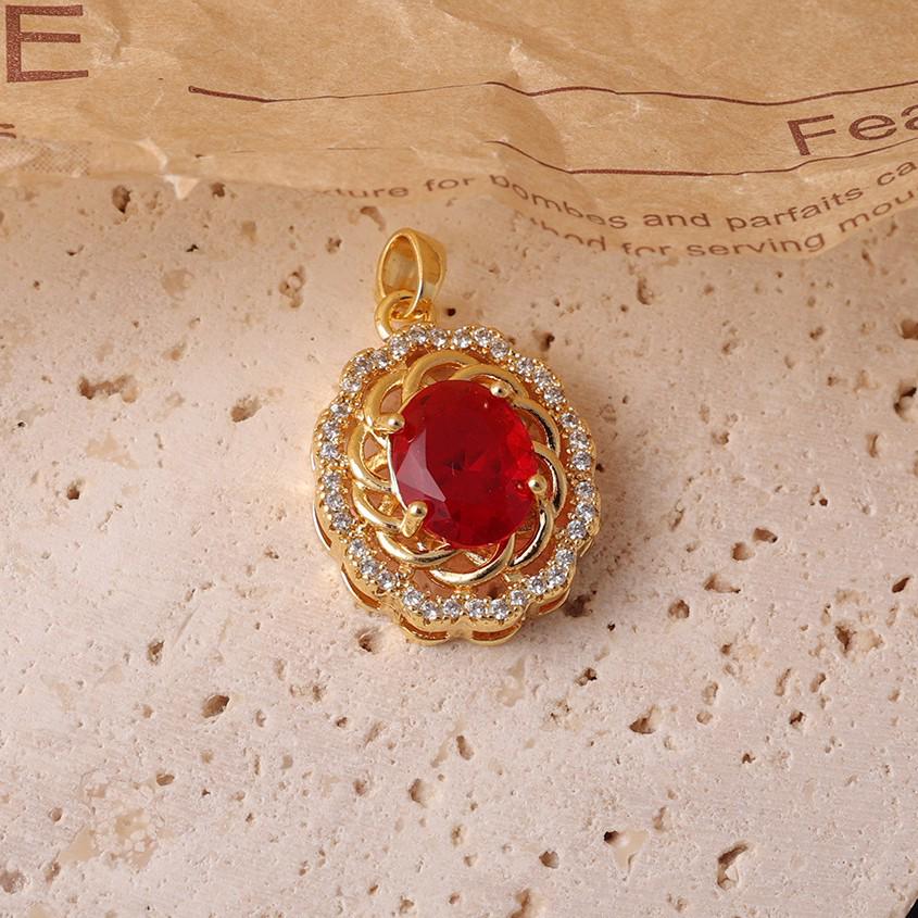 Luxury Electroplated Carved Pendant with Red Diamonds - Women's Collarbone Chain Accessory