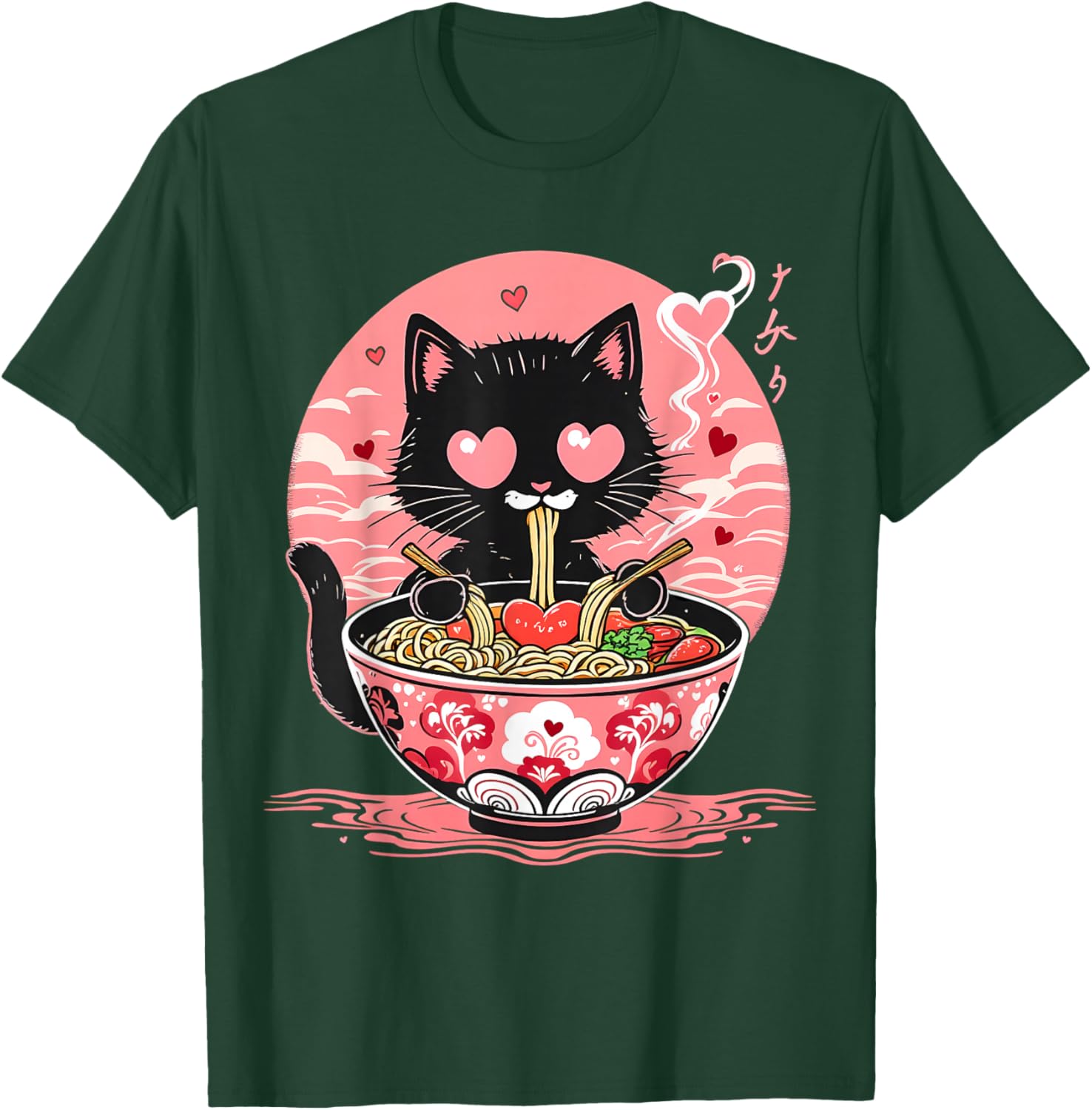 Kawaii Black Cat Eating Ramen Anime Japanese Aesthetic Graphic Tee Men Women Daily Perfect for Foodies Cat Moms S