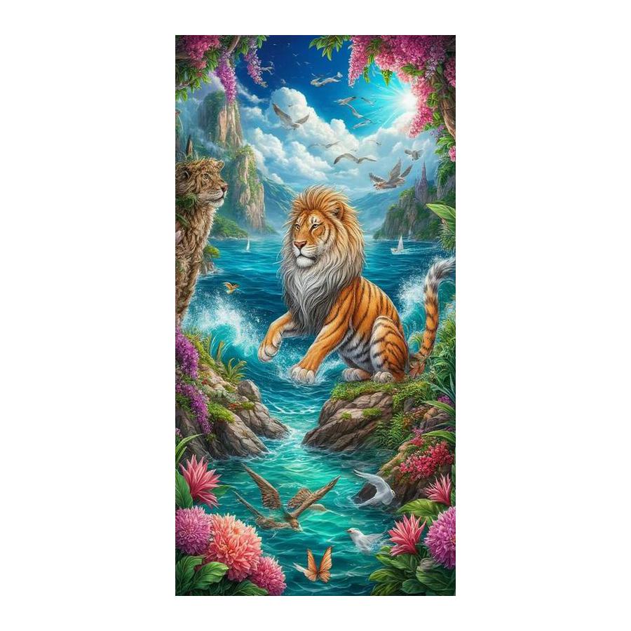 Moon Sea Waves Tigers Large Size Diamond Painting Forest Wild Animals Diy Full Drill Rhinestone Embroidery Mosaic Cross Stitch Kits Wall Decor