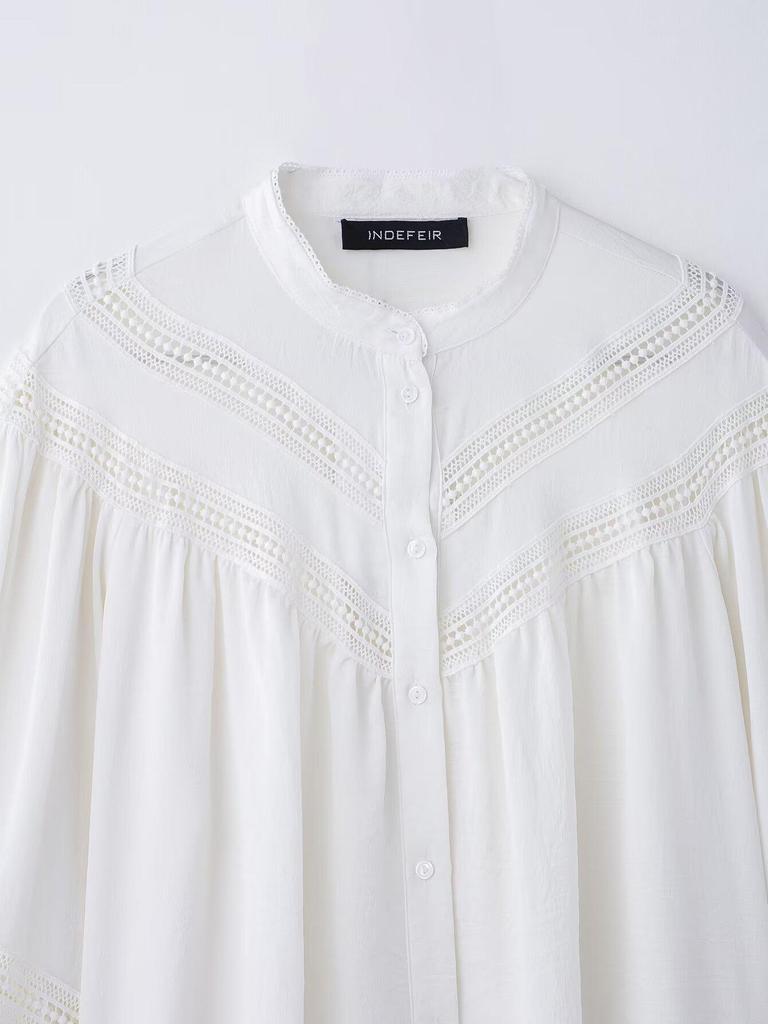 2025 Spring Women's European & American Style Lace Trim Straight Shirt