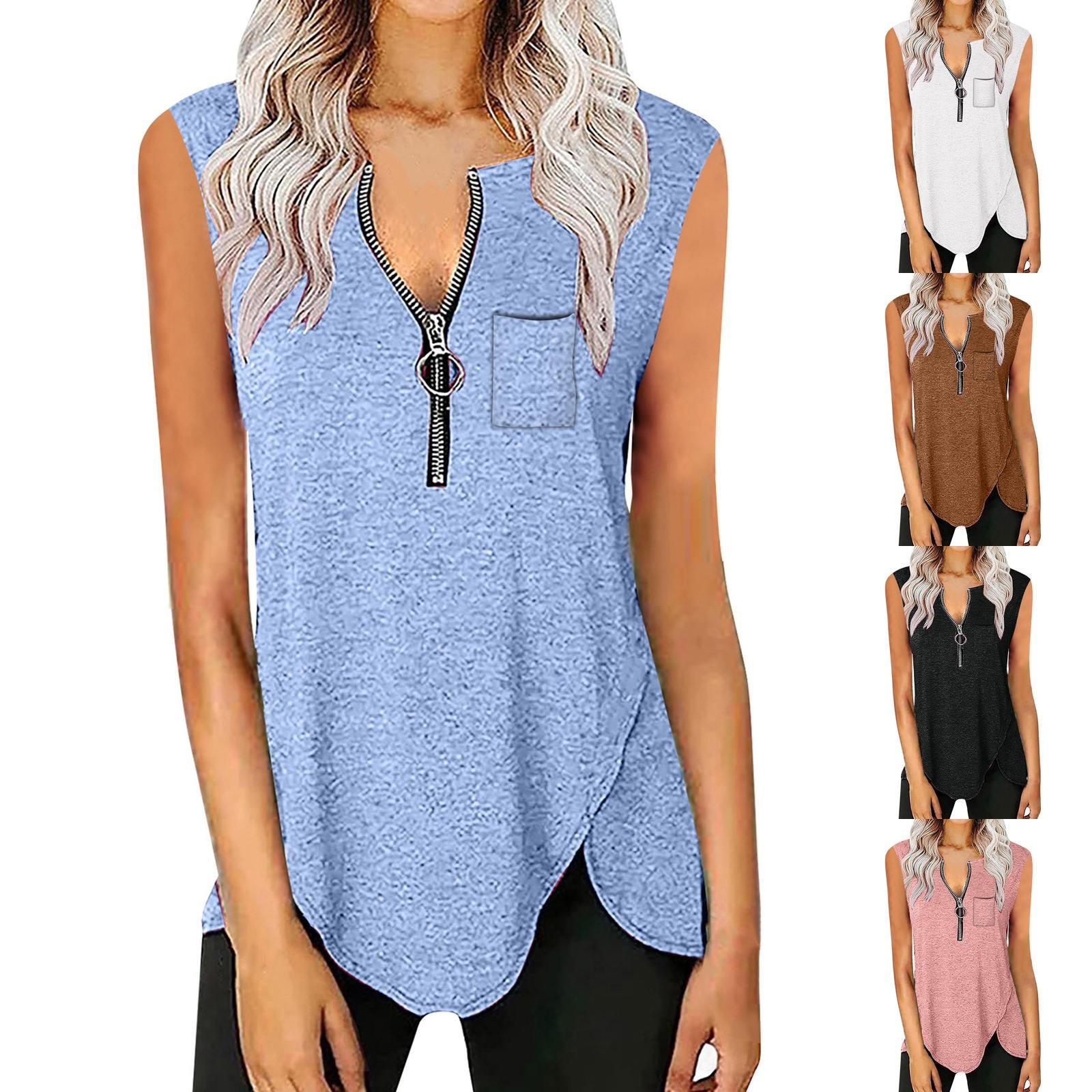 

Женская летняя рубашка с v-образным вырезом, повседневная однотонная свободная майка без рукавов