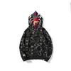 Camouflage Shark Tiger Head Double Hoodie Men's Winter Plush Zipper Jacket