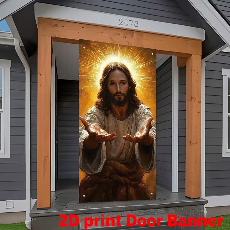 

2D Christian Faith Backdrop, Jesus with Open Arms Photography Background 47.2x31.5inch/120*80cm