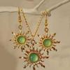 Y2K Bohemian Gold & Green Sun Necklace and Earring Set for Women