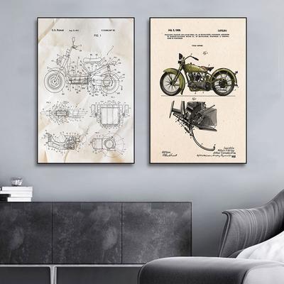 Retro motorkerékpár dizájn vázlat poszter vászon festmény szabadalmi tervrajz nyomatok fali művészet nappali lakberendezéshez