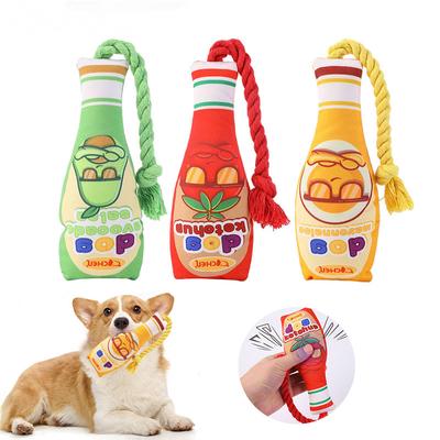 1pc Spaß Hund Spielzeug Marmelade Flasche Form Baumwolle Rop Haustier Spielzeug für Hund Bissfest Quietschende Welpen Kauen Spielzeug pet Zähne Reinigung Liefert