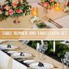 Table Decor Set Disposable Plastic Table Cloths And Satin Table Runner Set White And Rose Gold Dot Table Cover, Rose Golden Sa