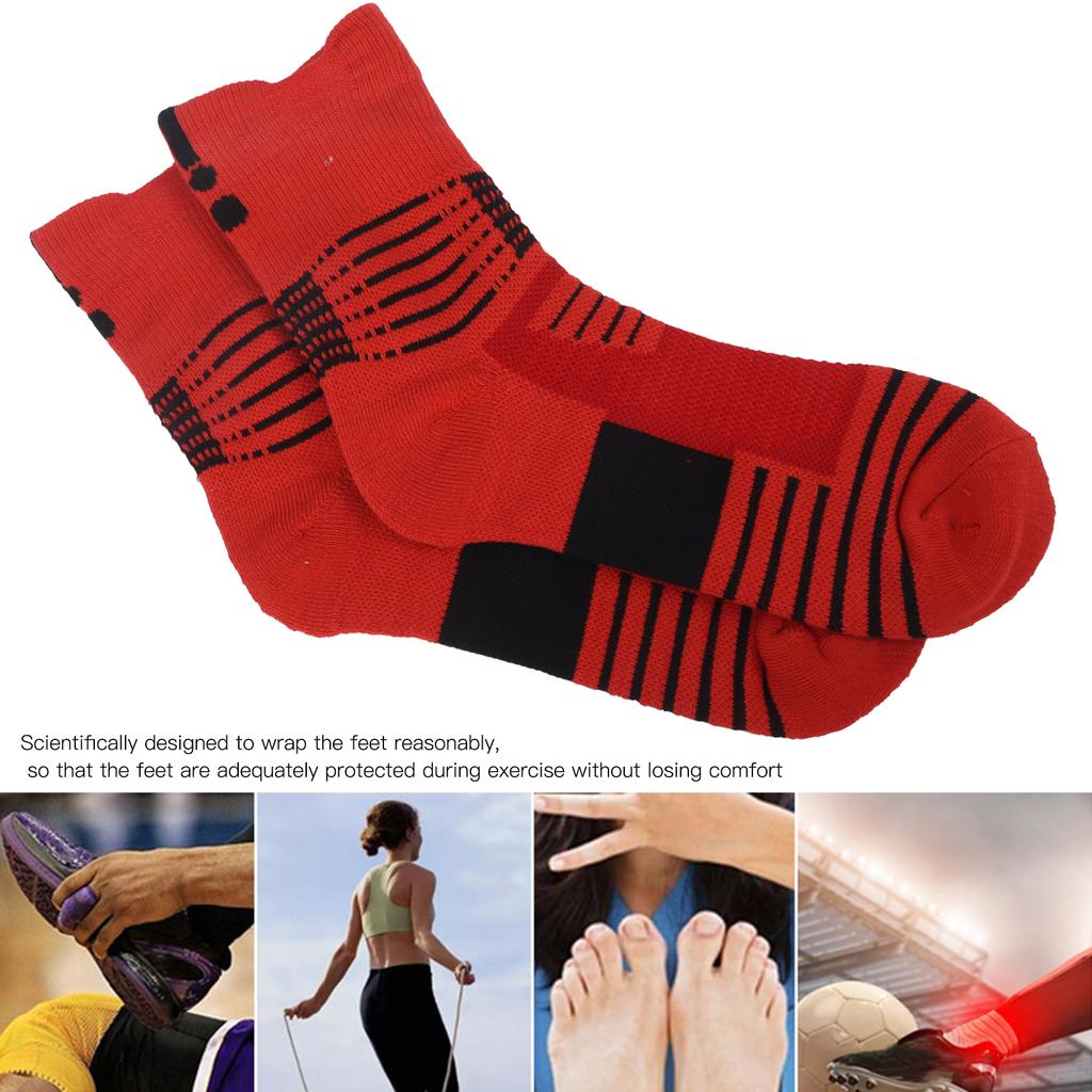 1 Pair Cotton Sports Socks Men Thicken Basketball Breathable No Sweat Running SocksRed