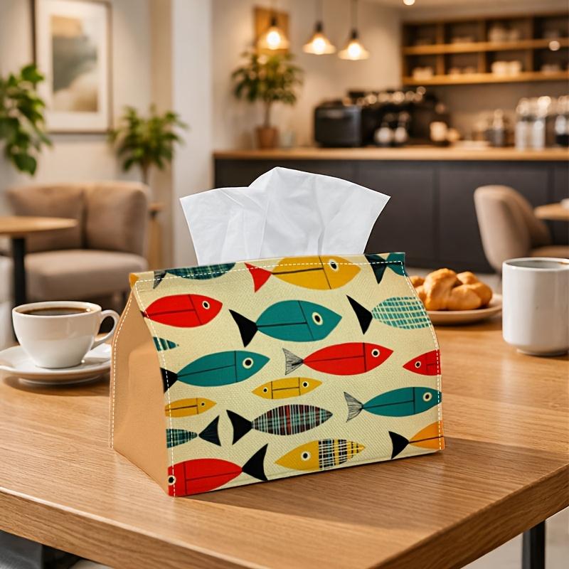 1pc Scandinavian Minimalist Fish Tissue Box with Geometric Animal Pattern-Fabric Napkin Storage Organizer for Kitchen,Car,Elegant Decorative Box,Purpo