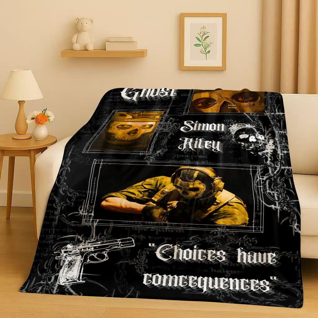 HD Classic Gun Game Call of Duty COD Ghost Simon Flannel Blanket,Ultra Soft Warm Plush Throw for Home Bedroom Bed Sofa Cover Kid