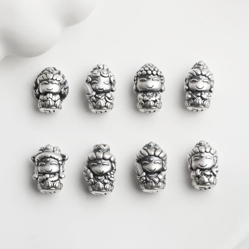 Sterling Silver Chinese Zodiac 8 Guardian Deity Spacer Beads for DIY 3D Handmade Bracelet Accessories
