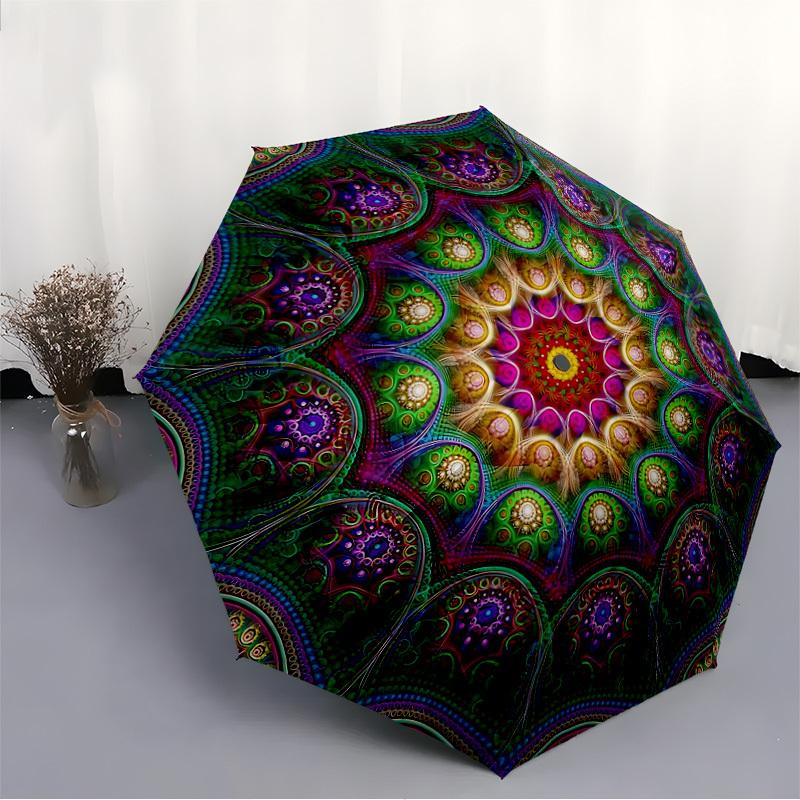 1 Stück psychedischer Mandala Automatikschirm - Automatisches Öffnen und Schließen, Stabiler Eisenrahmen, Für formelle Anlässe yy251018110