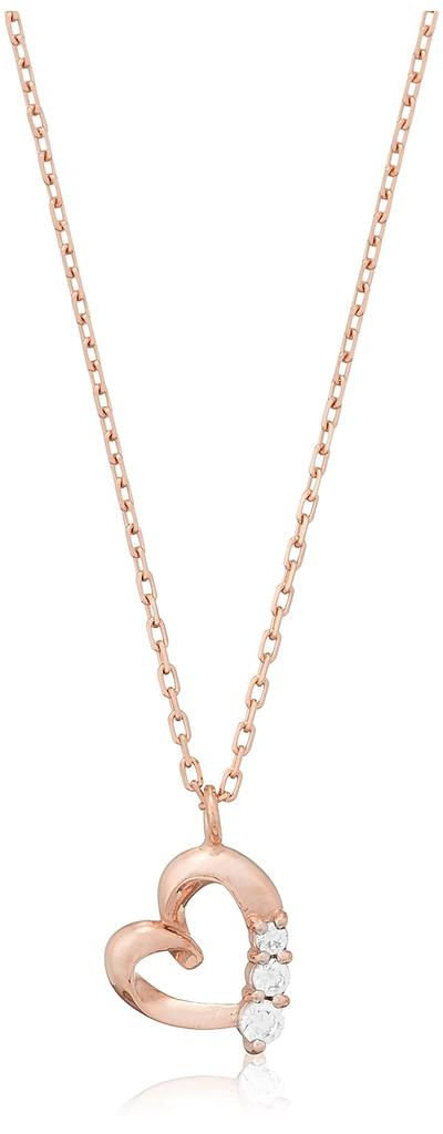 Silver Pink Gold Plated Cubic Zirconia Heart Necklace Earrings 2 Piece Set with Pouch [Ester] 0785-0017-0000-0000