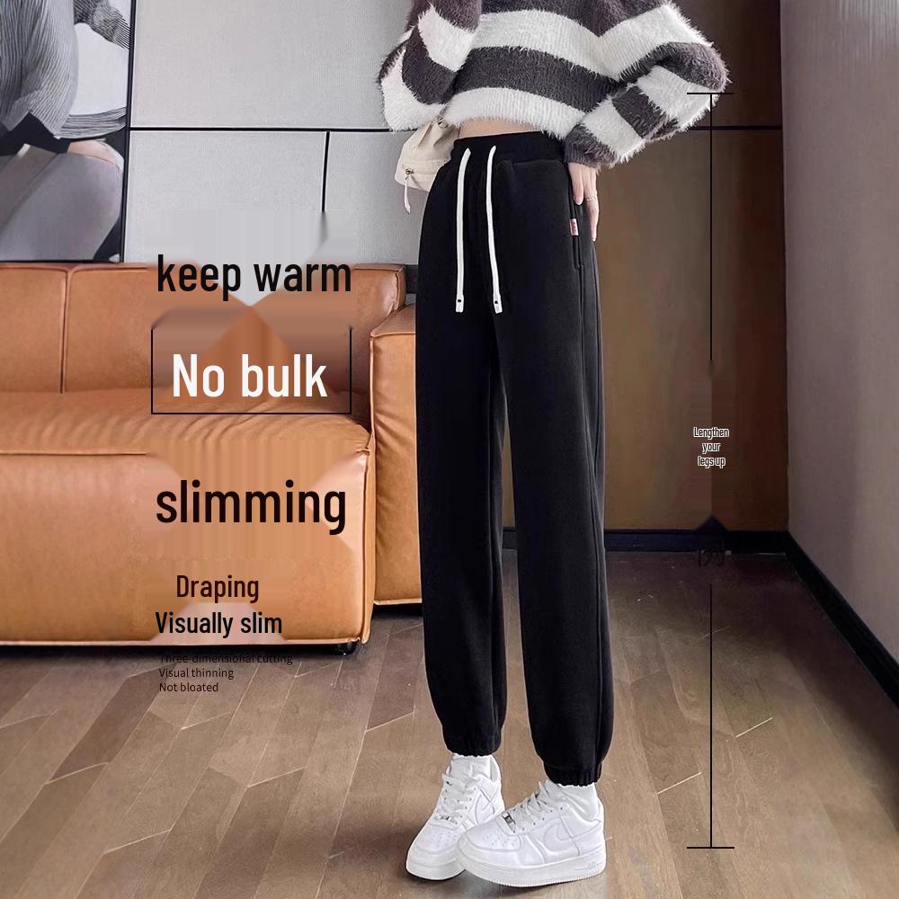 Women's Windproof Fleece-Lined Sweatpants - Warm Thickened Lamb Fleece for Autumn/Winter Casual Wear