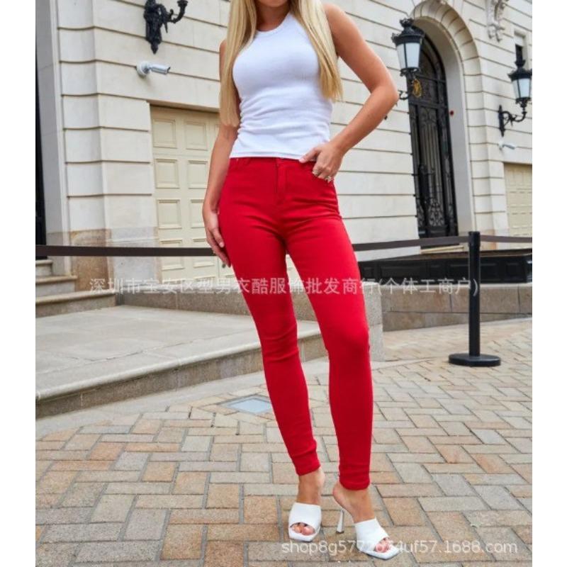 New jeans high waist washed slim fit and thin versatile tight buttocks pants women