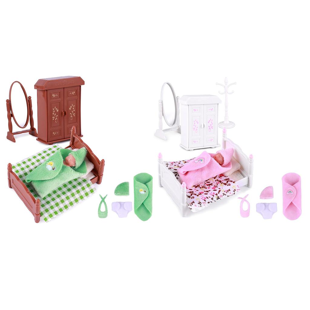 Miniature Silicone Reborn Baby Doll 3Inch Lovely Sleeping Newborns Doll with Furniture Accessories for Kids Roleplaying