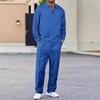 Set Sportivo Casual da Uomo Monocolore, Camicia a Maniche Lunghe a Righe, Top con Scollo Quadrato e Mezza Zip, Set Pantaloni con Coulisse