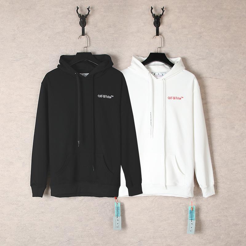 Unisex Off-White Embroidered Letter Hooded Sweatshirt for Autumn/Winter