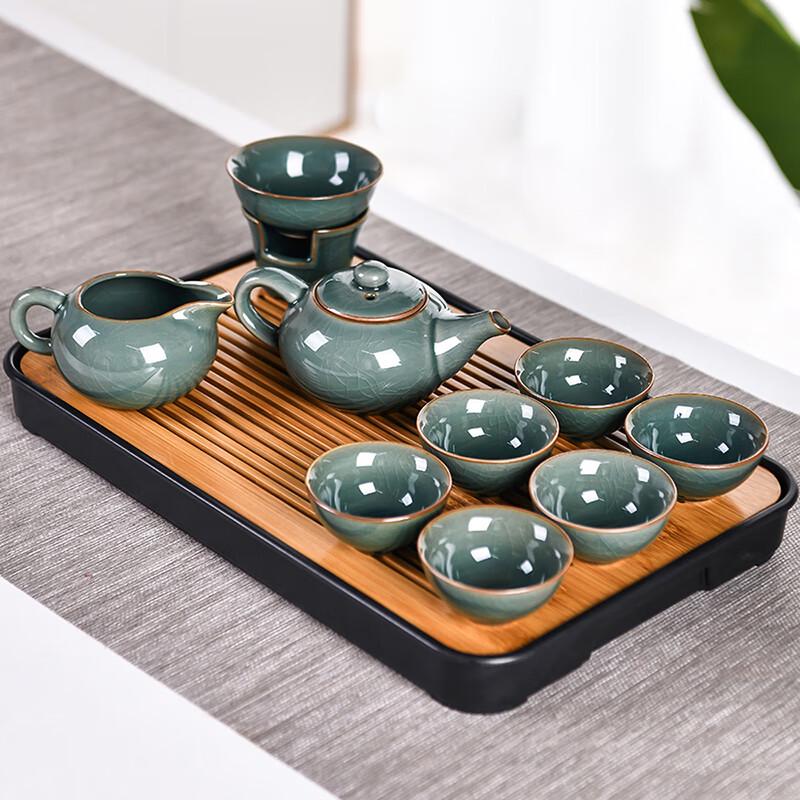 Lainuo Ge Kiln 9-Piece Tea Set with Black Tray