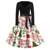 Women's Casual Vintage V-Neck Dress with Christmas Snowflake and Tree Print for Holiday Parties