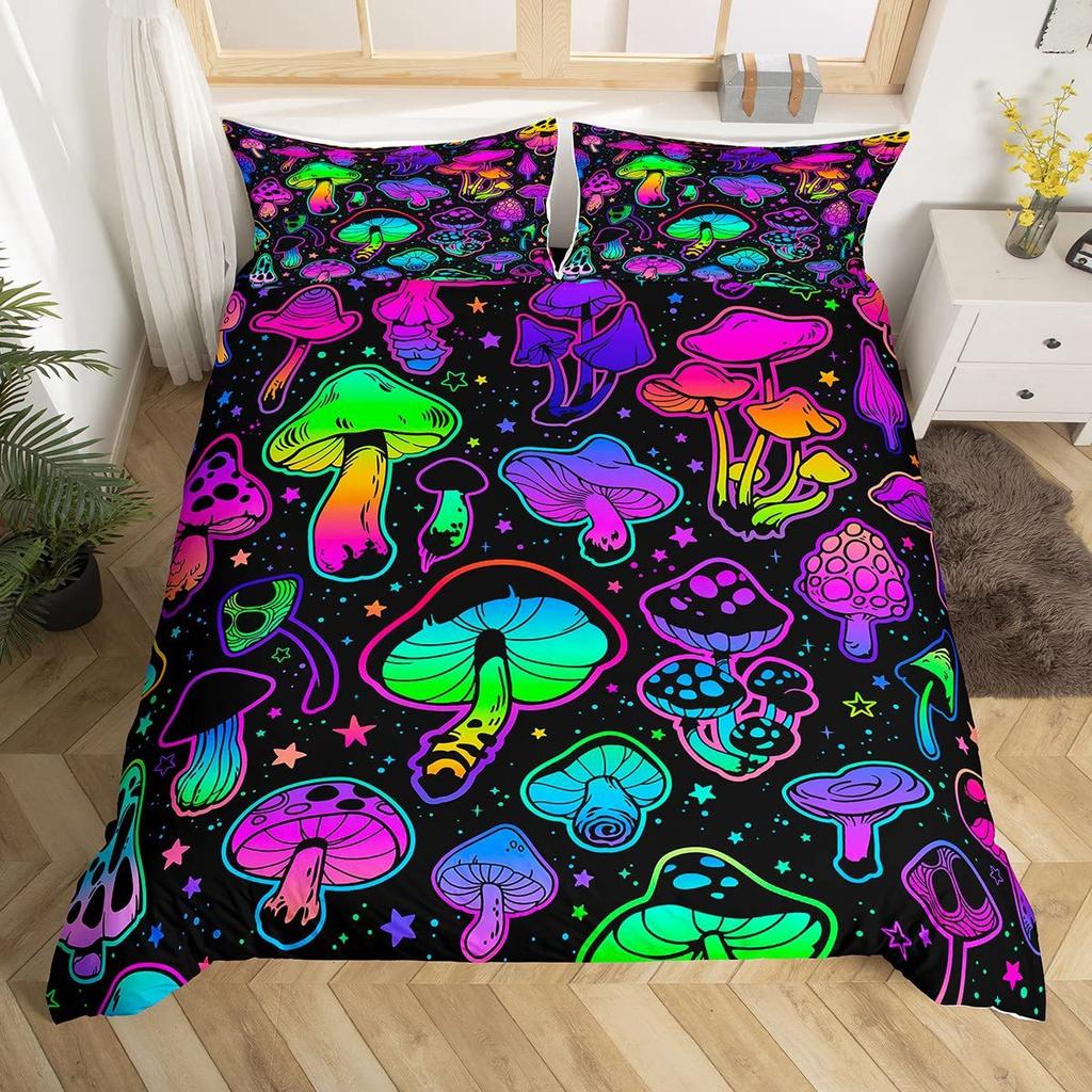 Psychedelic Mushroom Quilt Set Bedding Digital Printing Three-Piece Set For Bedroom Room Kit