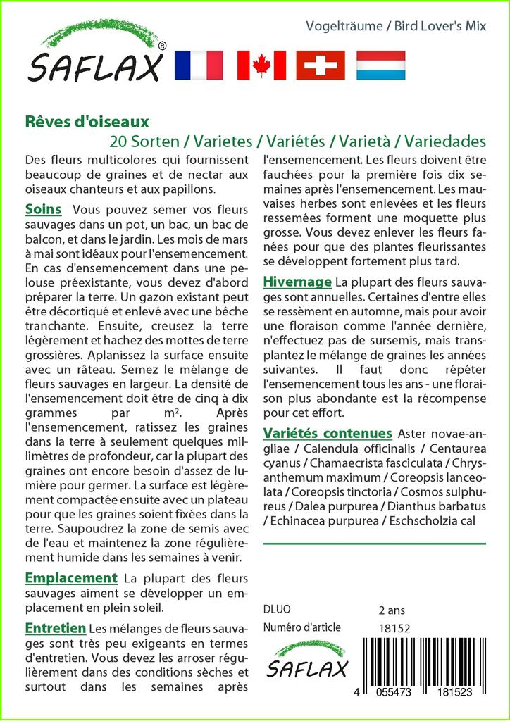 SAFLAX Bird Lover's Mix - 1000 Seeds - 20 Wildflower Mix