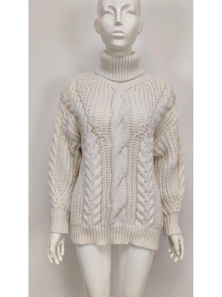 2025 Autumn/Winter Women's College Style Chunky High Neck Cable Knit Pullover Sweater