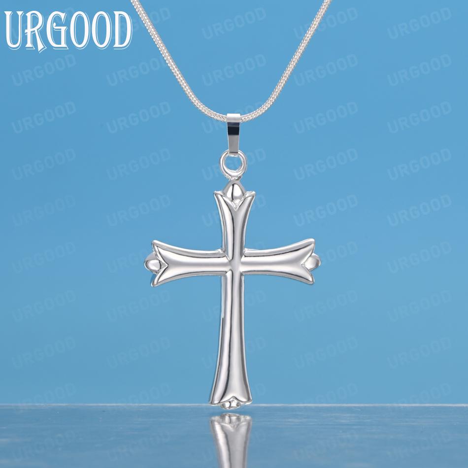 Модное серебряное ожерелье с подвеской-крестом из стерлингового серебра 925 пробы Свадебные украшения 45cm