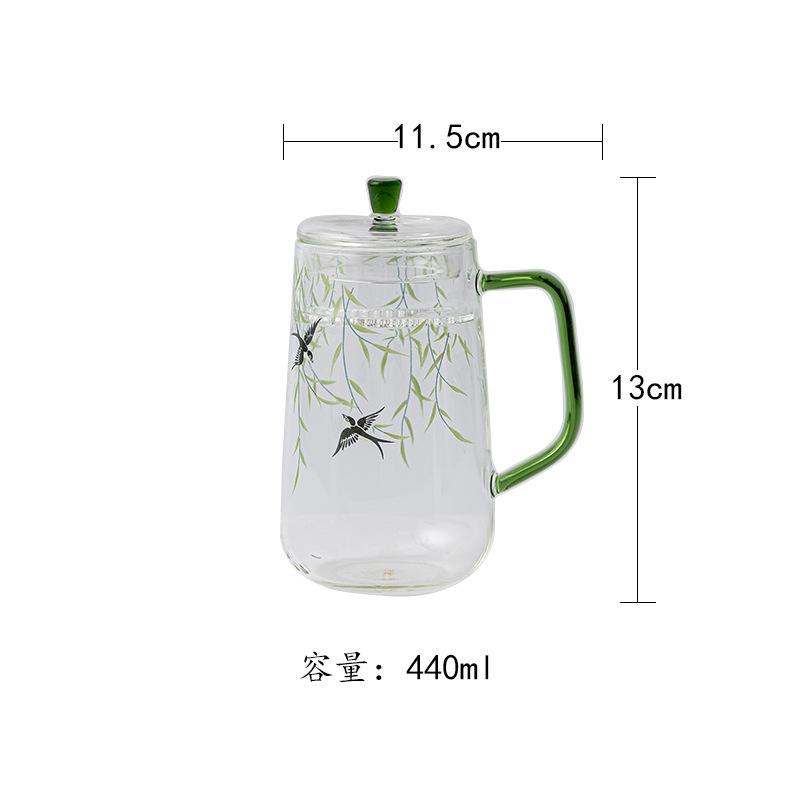 

440ml Heat-resistant Glass Crescent Filter Green Coffee Mug Hot Chocolate Cup Afternoon Tea Mug Office Water Cup Drinkware Craft