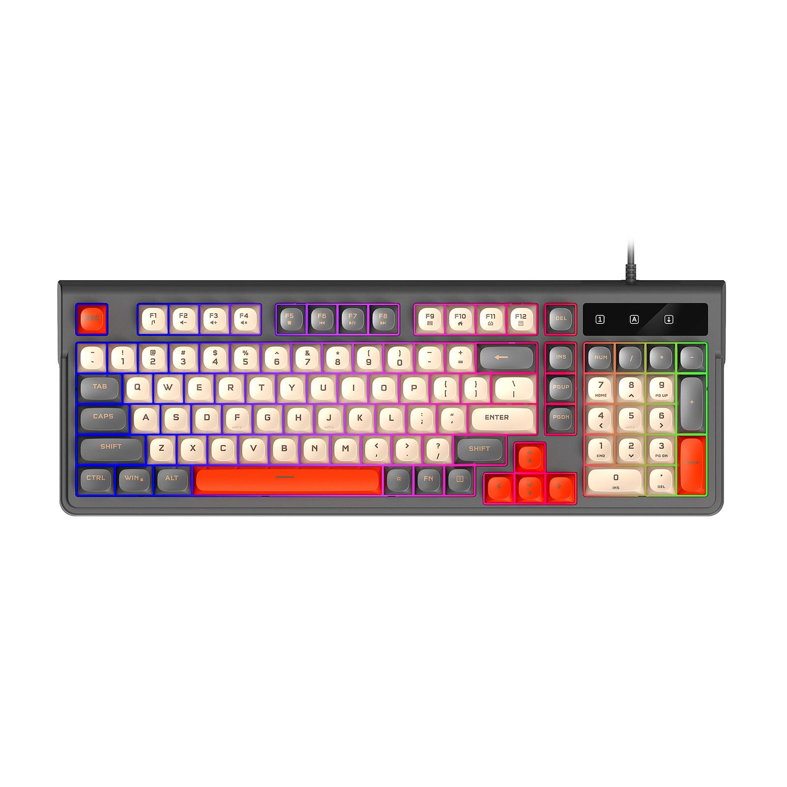 

98-Key Wired Mechanical Keyboard with Three-Color Keycaps RGB Backlit Portable Keyboard for Gaming Office сірий колір