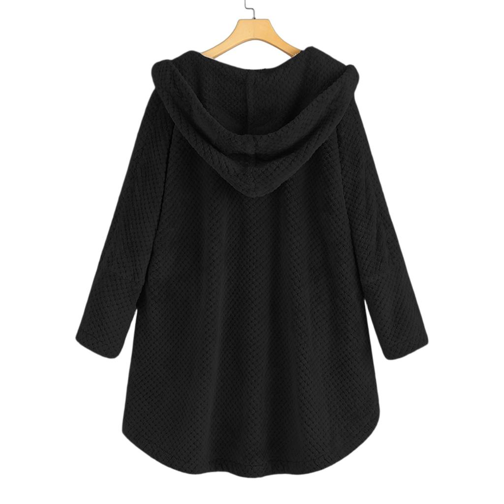 Women's Button Plush Hooded Double-faced Fleece Sweatshirt Fashionable Mid-length Coat